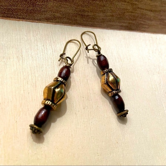 Boho Chic Earthy Brown Copper Beaded Dangle Festival Earrings - Picture 3 of 4
